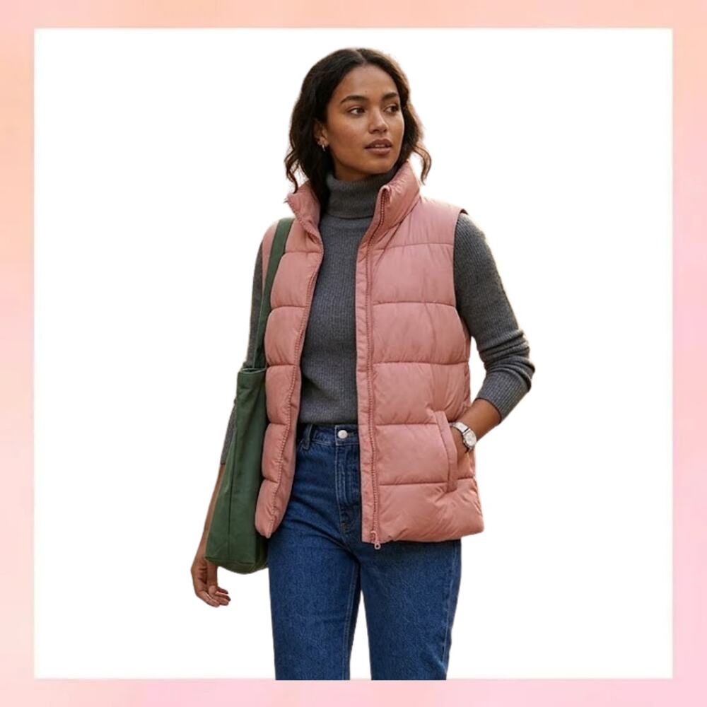 Old Navy Dusty Rose Fleece Lined Puffer Vest - Large - Pink Quilted Gilet